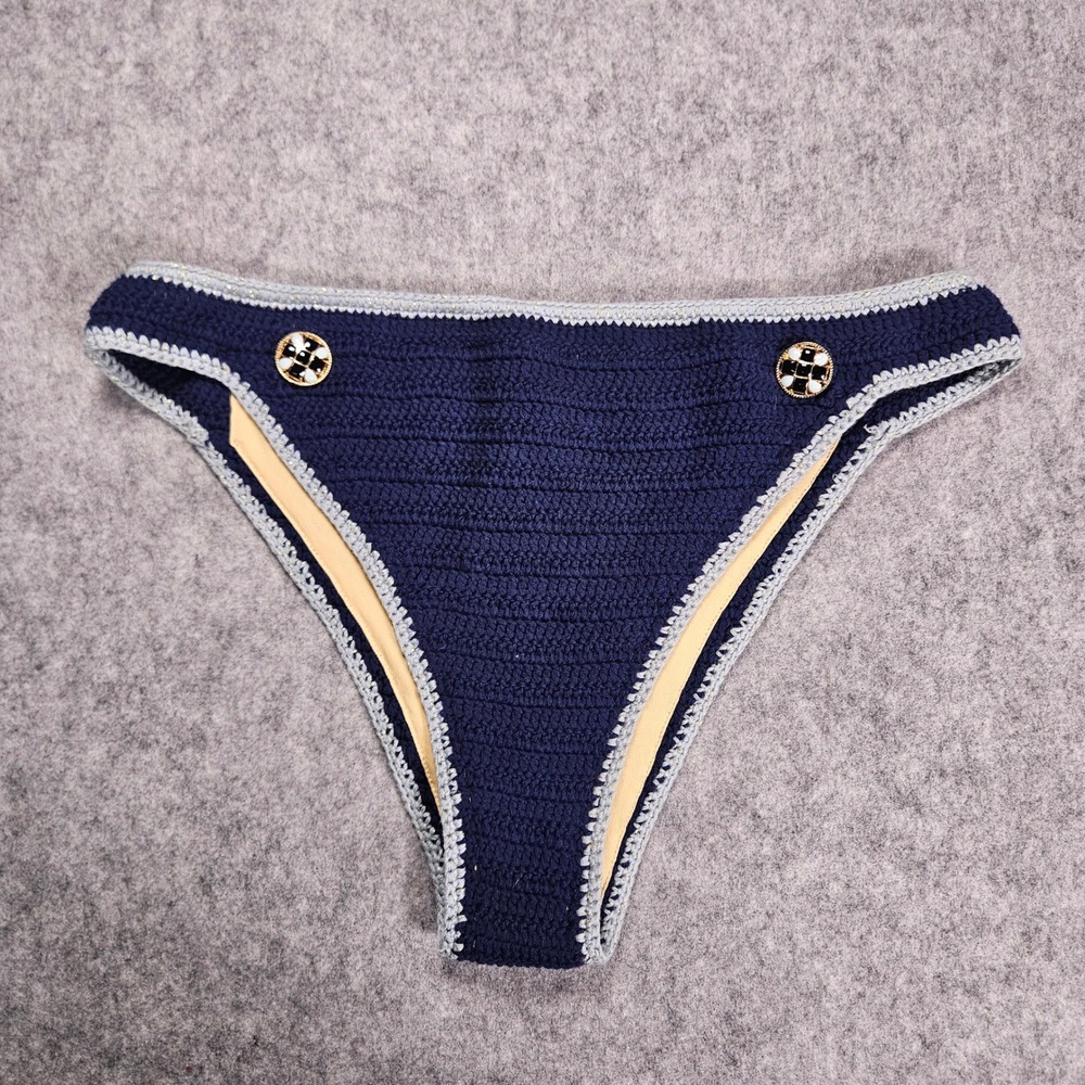 NWT Maiyo x Natalie Off Duty Womens Navy Blue Crochet Bikini Bottom Sz M